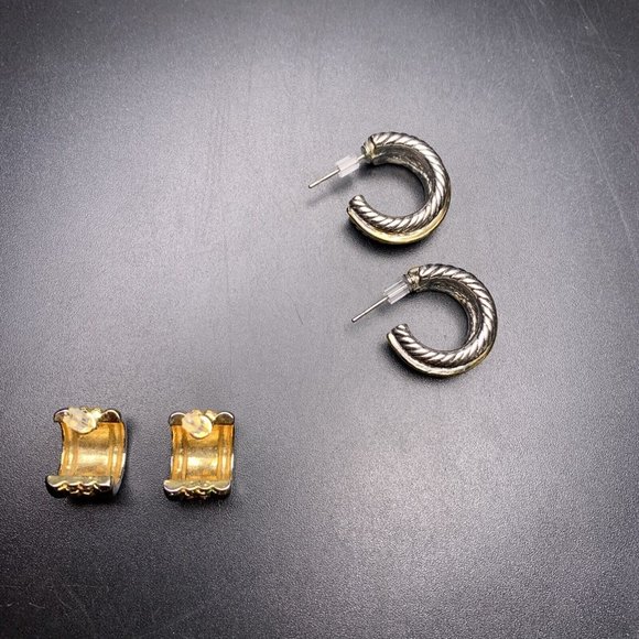 Two Tone Hoop Earrings Lot Silver Gold Color Mixed Metal Pierced - Picture 9 of 9